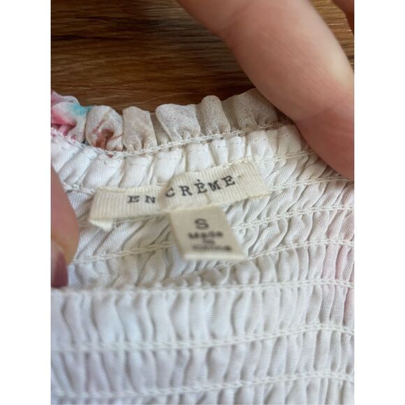 En Creme Womens Small Long Sleeve Sheer Pink Floral Off Shoulder Mini Dress - Picture 2 of 2